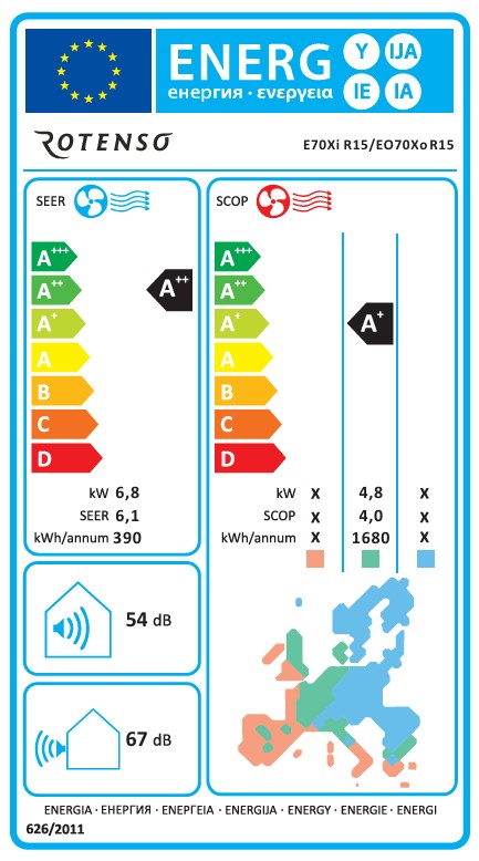Rotenso Elis Black air conditioner, 2.6 kW to 6.8 kW, single-split wall-mounted unit set with digital inverter, WiFi, A++