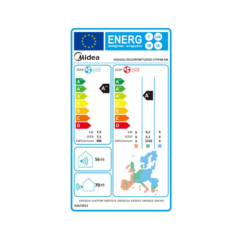 Midea Klimaanlage Xtreme Save Pro Multisplit Set 3 x 3,5 kW M30-27HFN8-ME A++/A+