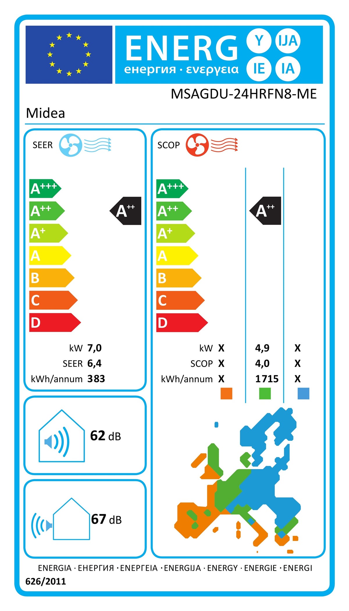 Midea Air Conditioner Wall Unit Xtreme Save Pro 7 kW MSAGDU-24HRFN8-ME WiFi