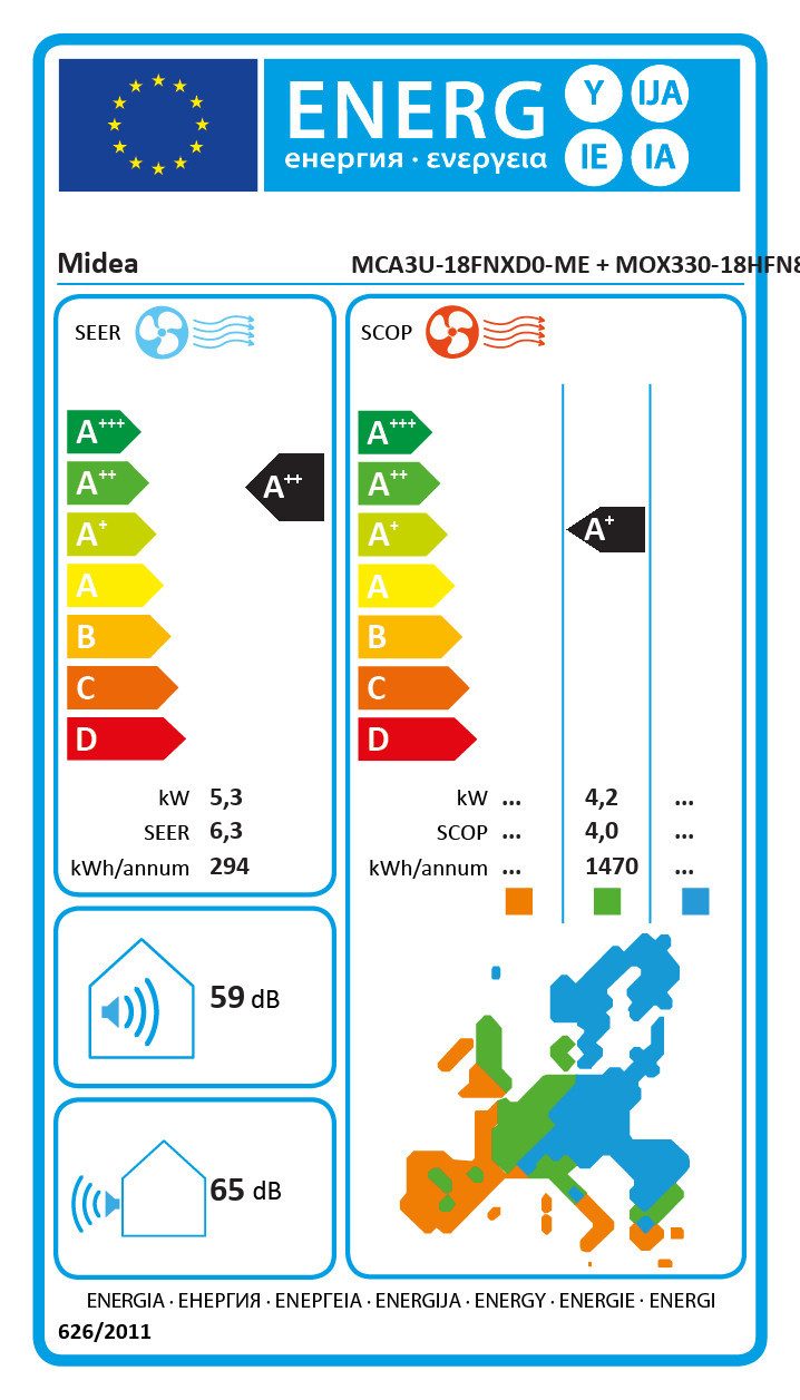 Midea LCAC 4-Wege Deckenkassette 3,5 kW MCA4U-12HRFNX(GA)-Set Klimaanlage R32