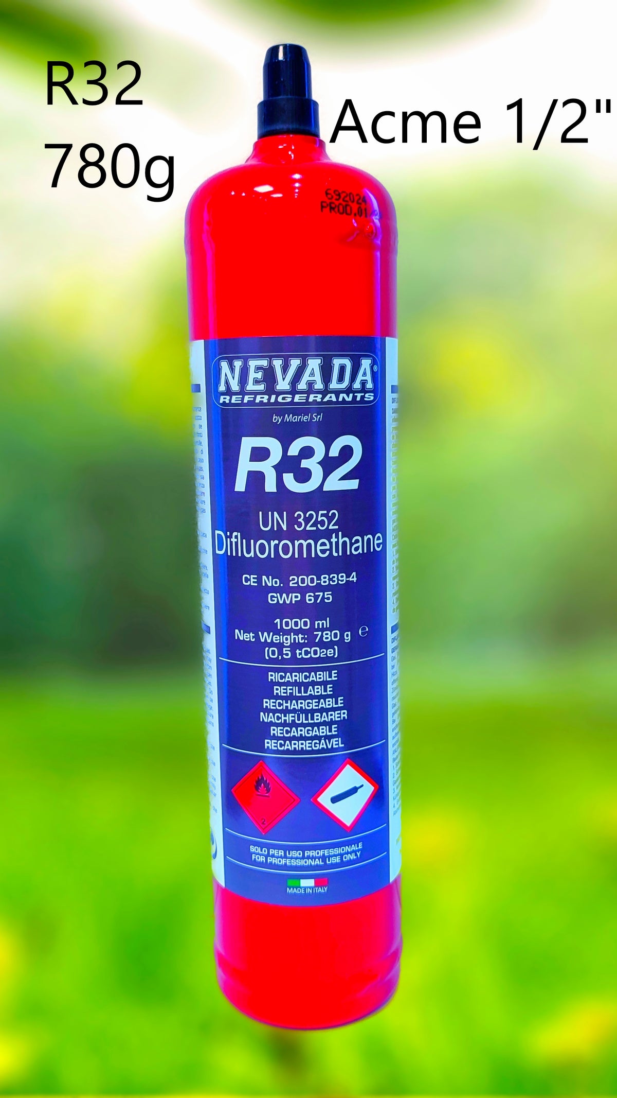 Refrigerant R32 1L 780g with or without valve, for air conditioning and heat pump