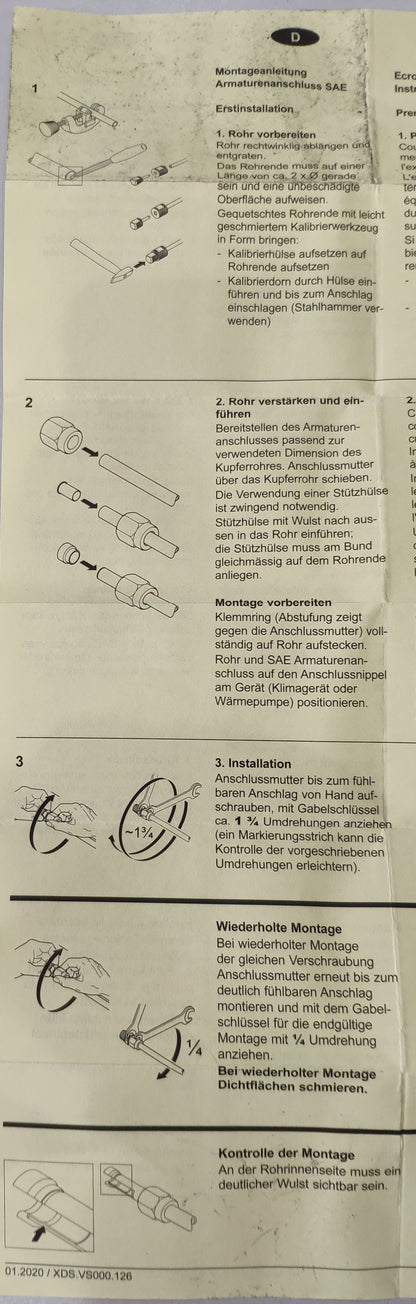 Armacell SAE-Fittinge für Kältemittelleitung Set 1/4" + 3/8" für Kupferrohre