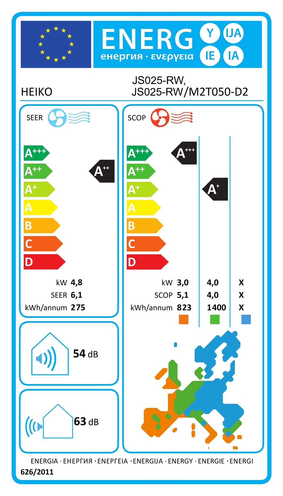 HEIKO ROSA WHITE 2x 2,6 kW Klimaanlage Dual-Split Wandgeräte-Set WiFi A+++