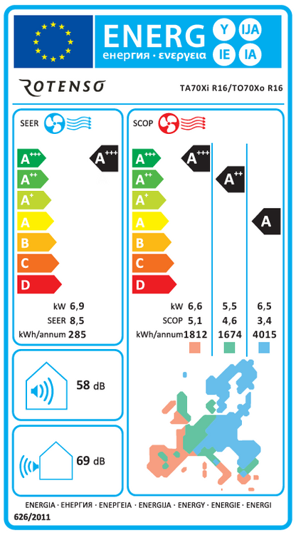 Rotenso Klimaanlage Teta White 2,6 kW bis 6,9 kW Single-Split Wandgeräte-Set Digital Inverter WiFi A+++