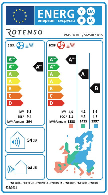 Rotenso Premium Klimaanlage Versu Mirror 2,6 kW bis 5,3 kW Single-Split Wandgeräte-Set Digital Inverter WiFi A+++