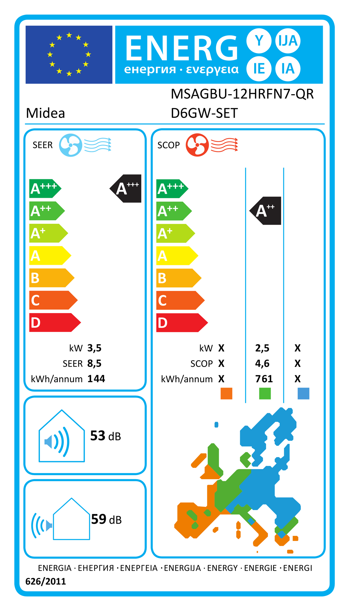 Klimaanlage Midea Xtreme Save Blue Single-Split SET 3,5 kW R290 MSAGBU-12HRFN7-QRD6GW-SET WiFI