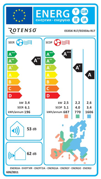Rotenso Klimaanlage Elis Silver 2,6 kW bis 6,8 kW Single-Split Wandgeräte-Set Digital Inverter WiFi A++