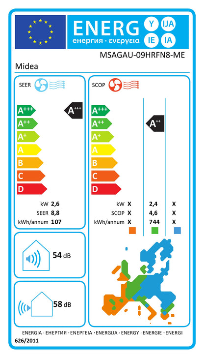 Midea Klimaanlagen Wandgerät Xtreme Save Pro 2,6 kW MSAGAU-09HRFN8-ME WiFi