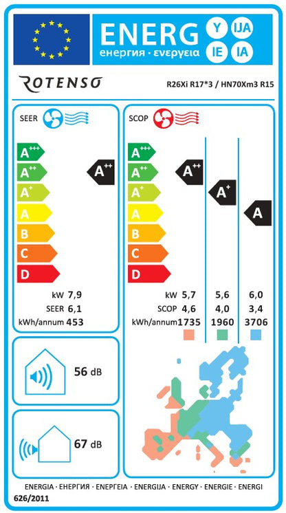 Rotenso Klimaanlage Roni 3x 3,5kW 12000BTU - Multisplit Wandgeräte-Set Digital Inverter WiFi A++
