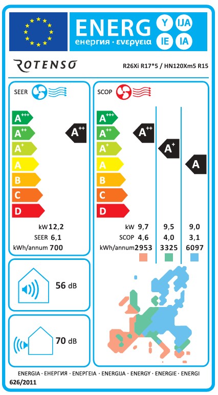 Rotenso Klimaanlage Roni 4x 3,5kW + 1x 2,6kW - Multisplit Wandgeräte-Set Digital Inverter WiFi A++