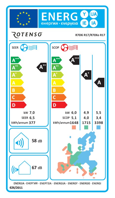 Rotenso Klimaanlage Roni 2,6 kW bis 7 kW Single-Split Wandgeräte-Set Digital Inverter WiFi A++