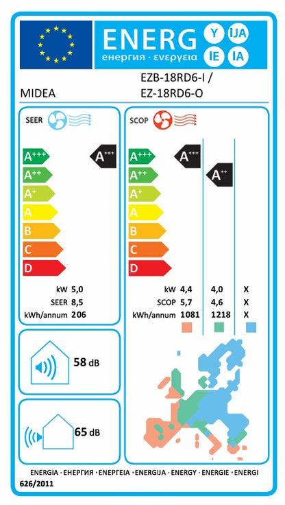 Midea Solstice 18-Set Schwarz 5 kW Klimaanlage Set Single-Split Wandgerät R32 WIFI