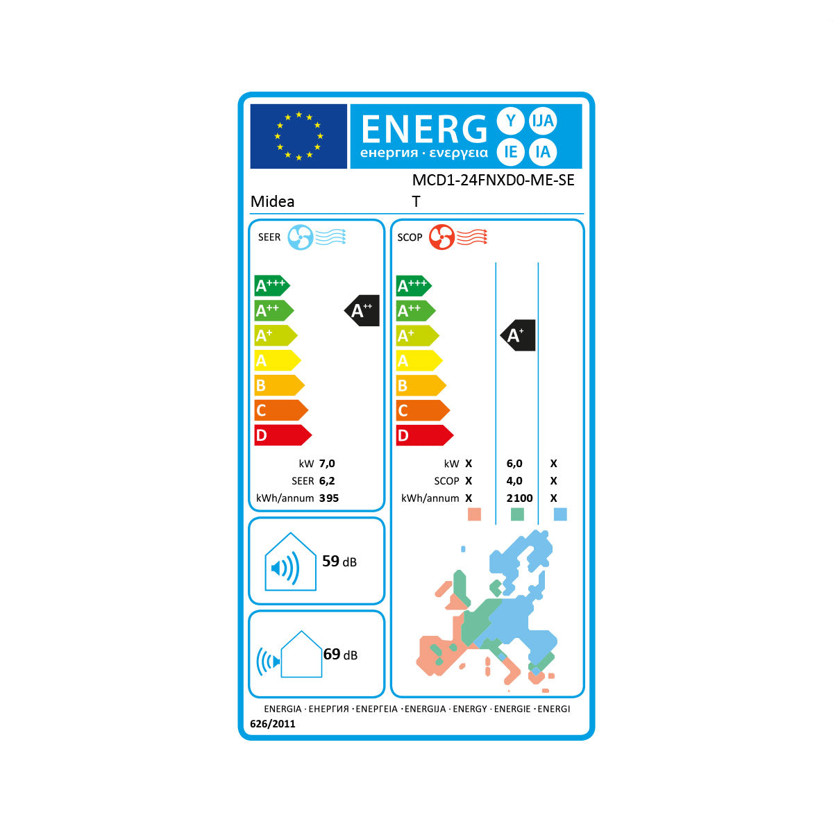 Midea LCAC 4-Wege Deckenkassette 7 kW MCD2-24HRFNX(GA)-Set Klimaanlage R32