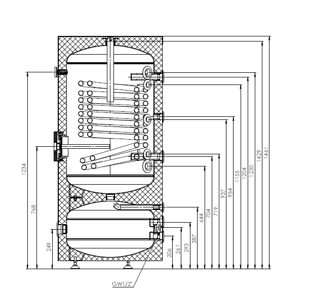 SUNEX FISH S24 210/60 X Kombispeicher - Warmwasserspeicher 210l und Pufferspeicher 60l mit Wärmetauscher