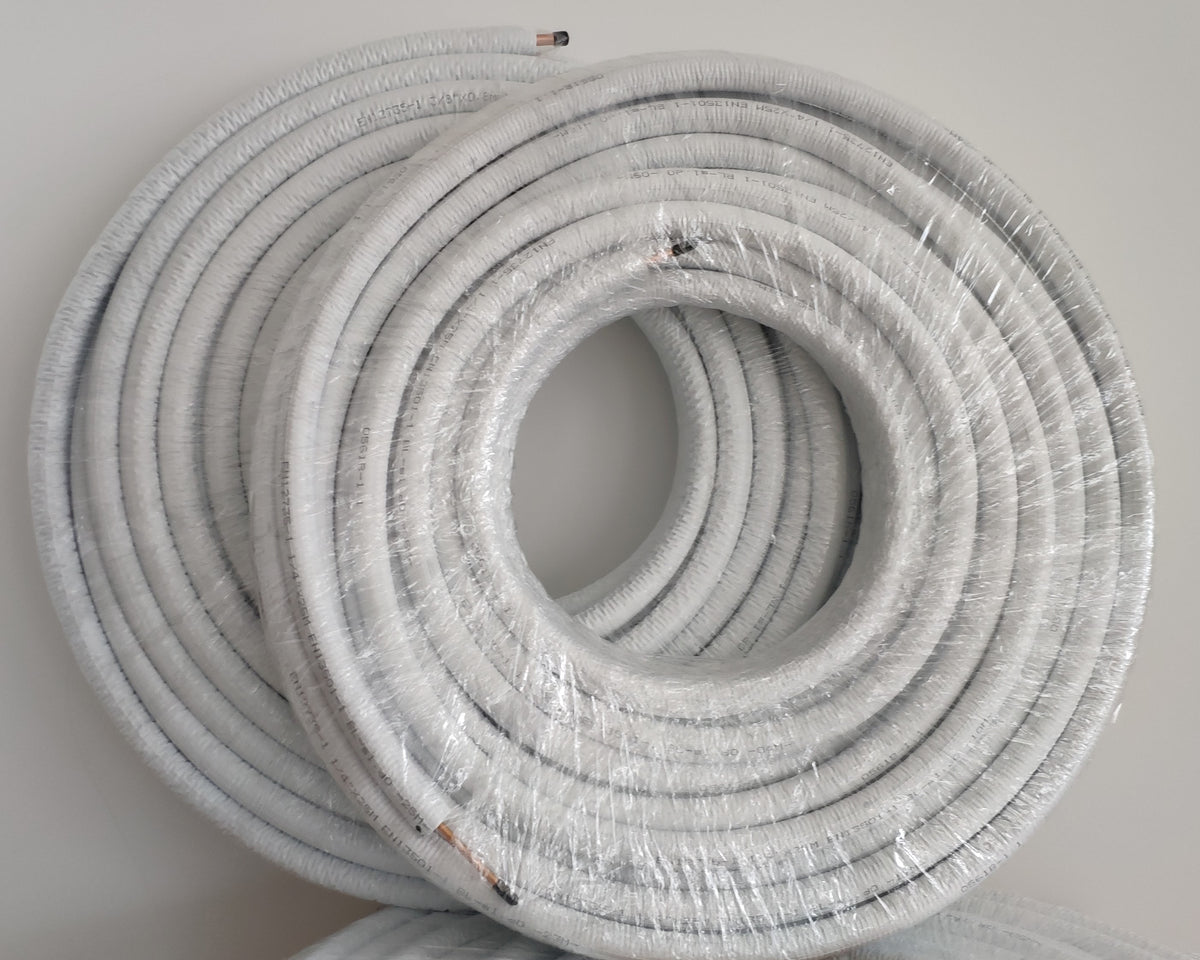 Kältemittelleitung 50m 1/4" + 3/8" Kupferrohr Isoliert EN12735 für Klimaanlage & Wärmepumpe