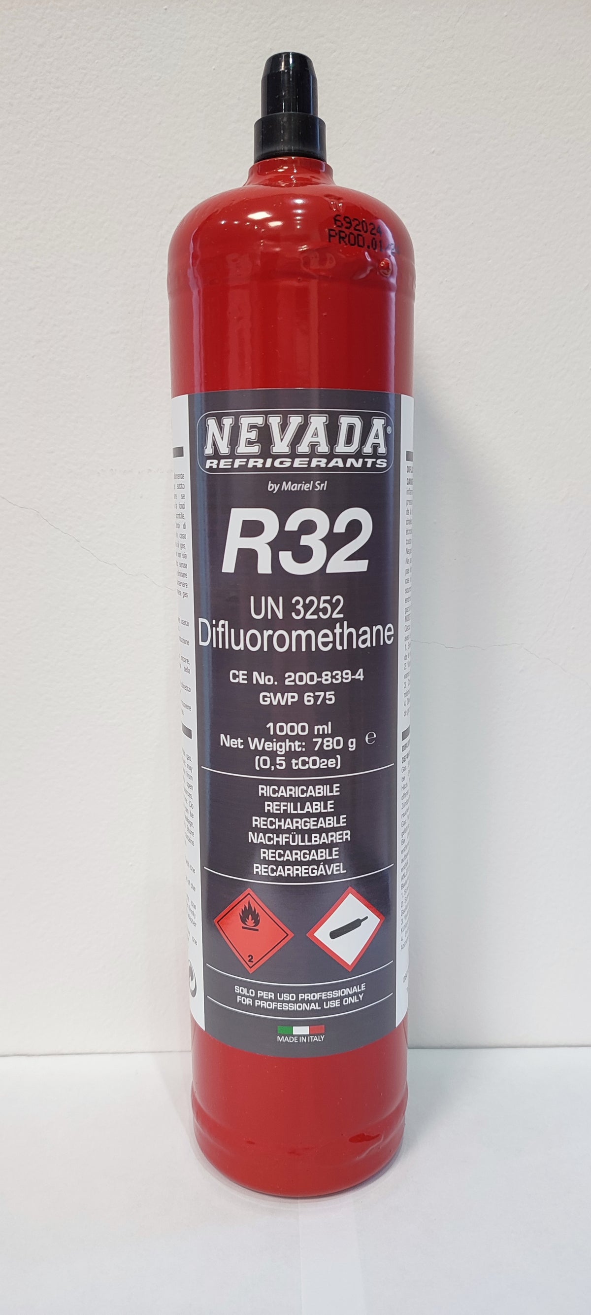 Refrigerant R32 1L 780g with or without valve, for air conditioning and heat pump