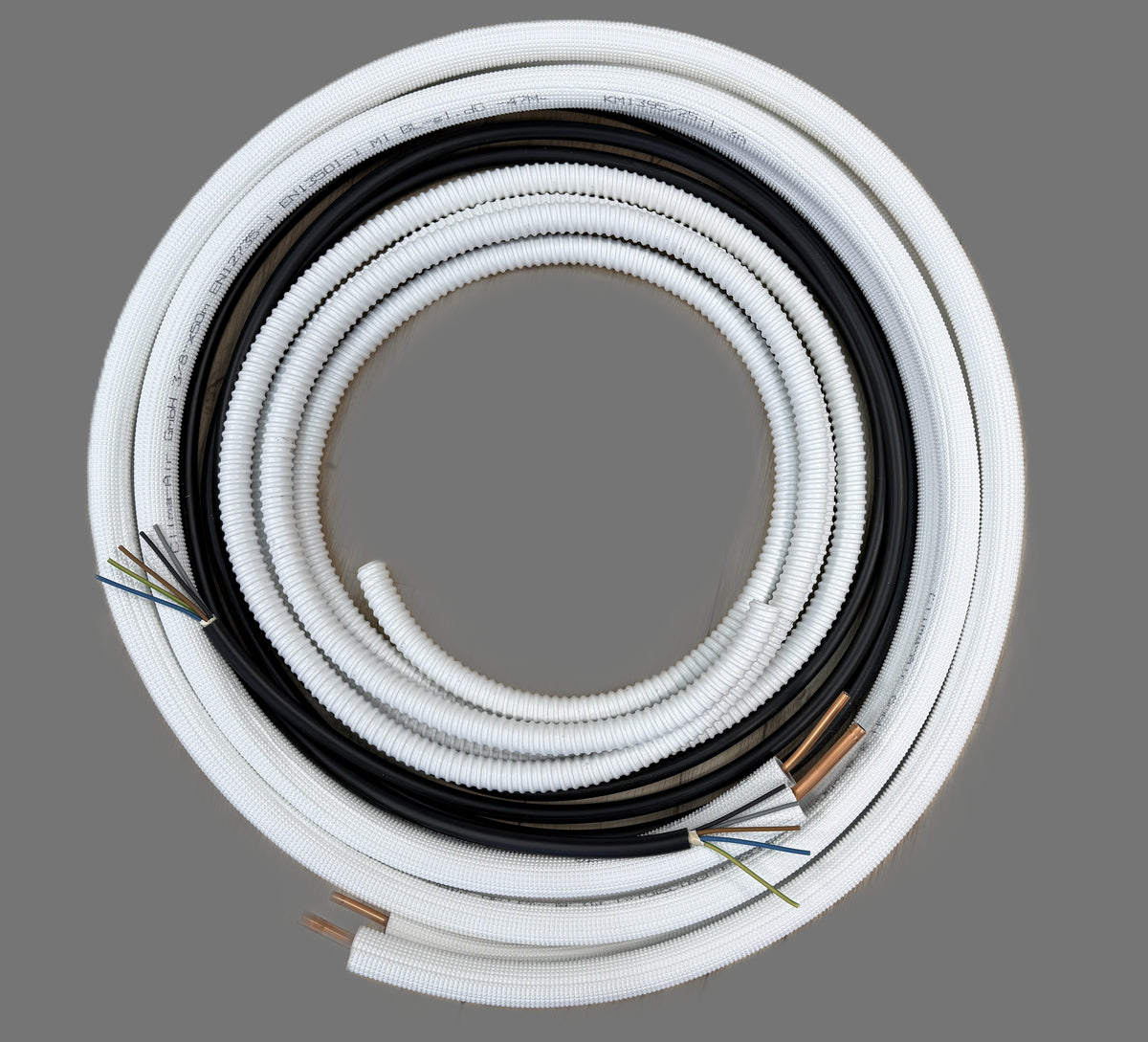 Refrigerant Line Installation Set 1 - 50m 1/4"+3/8" Insulated Copper Pipe + Electrical Cable + Hose