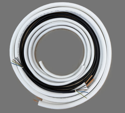 Refrigerant Line Installation Set 1 - 50m 1/4"+3/8" Insulated Copper Pipe + Electrical Cable + Hose