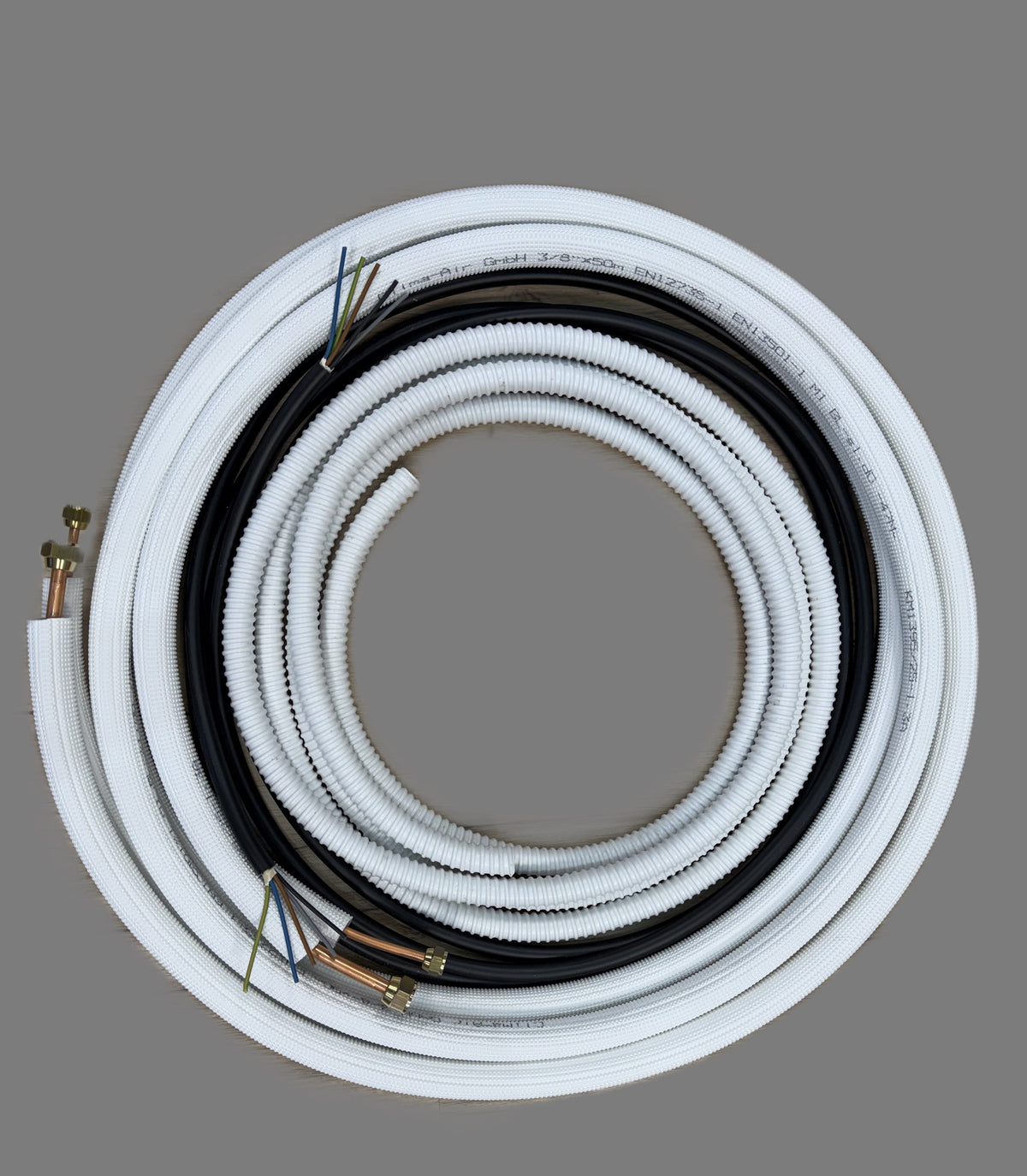 Refrigerant Line Installation Set 1 - 50m 1/4"+3/8" Insulated Copper Pipe + Electrical Cable + Hose