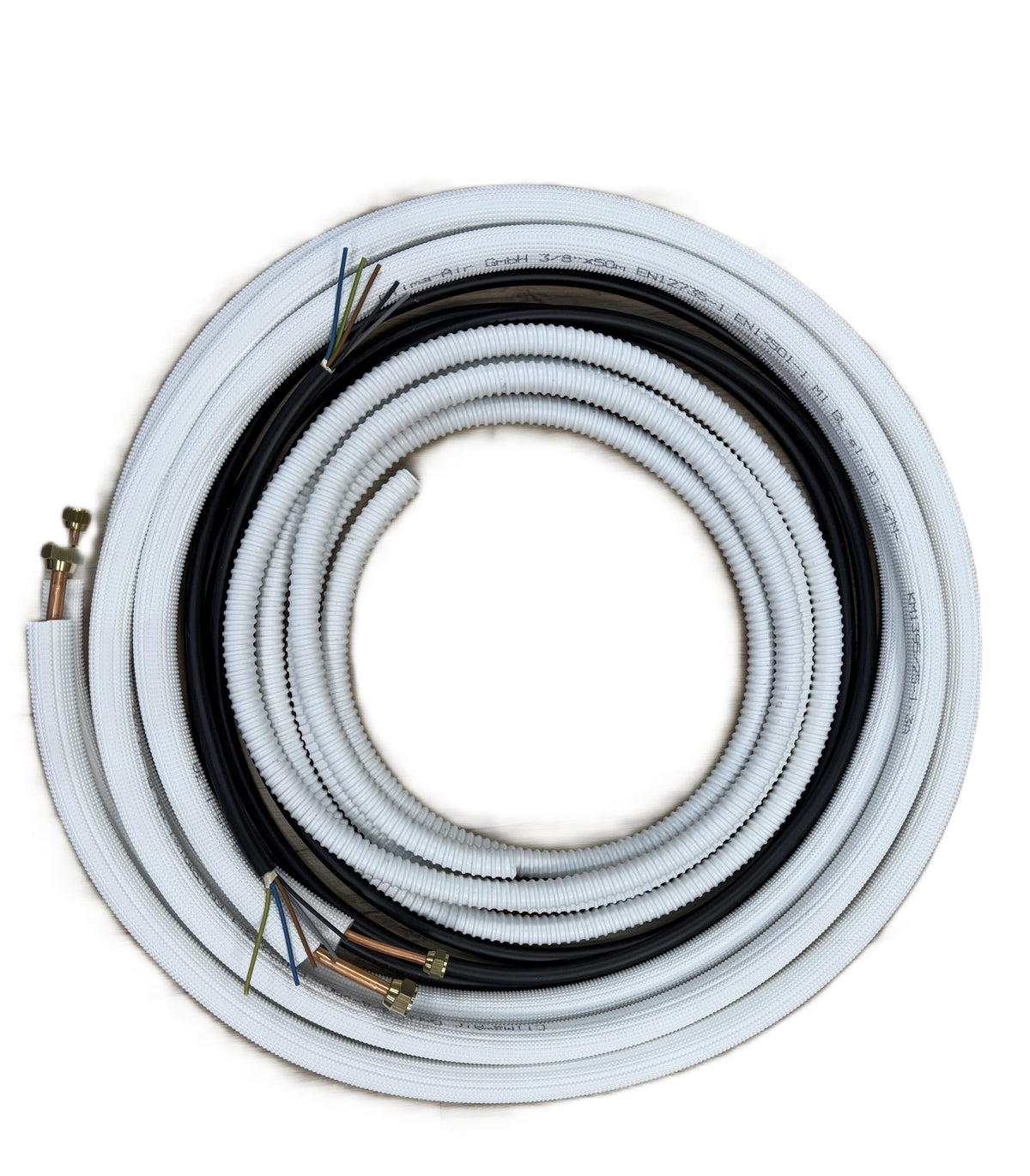 Refrigerant Line Installation Set 1 - 50m 1/4"+3/8" Insulated Copper Pipe + Electrical Cable + Hose