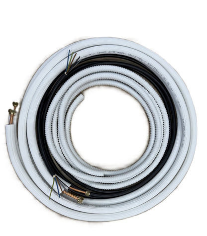 Refrigerant Line Installation Set 1 - 50m 1/4"+3/8" Insulated Copper Pipe + Electrical Cable + Hose