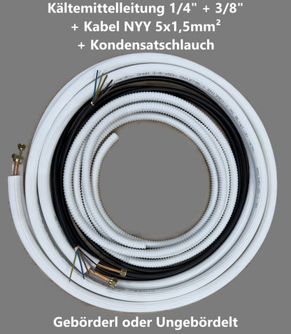 Refrigerant Line Installation Set 1 - 50m 1/4"+3/8" Insulated Copper Pipe + Electrical Cable + Hose
