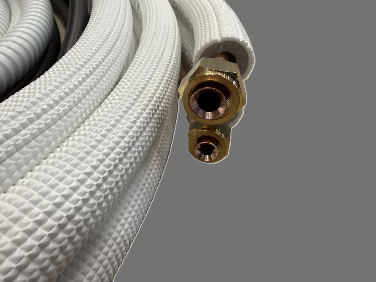 Refrigerant Line Installation Set 1 - 50m 1/4"+3/8" Insulated Copper Pipe + Electrical Cable + Hose