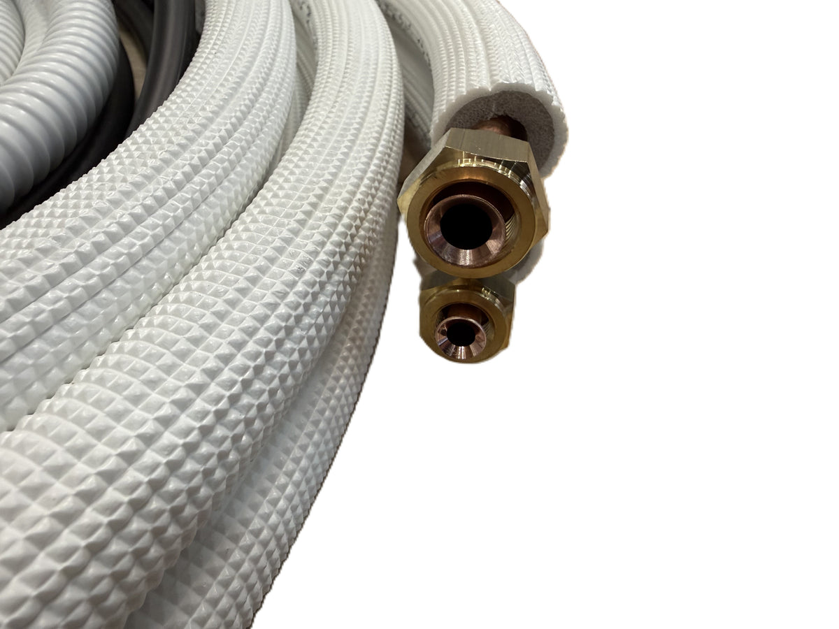 Refrigerant Line Installation Set 1 - 50m 1/4"+3/8" Insulated Copper Pipe + Electrical Cable + Hose