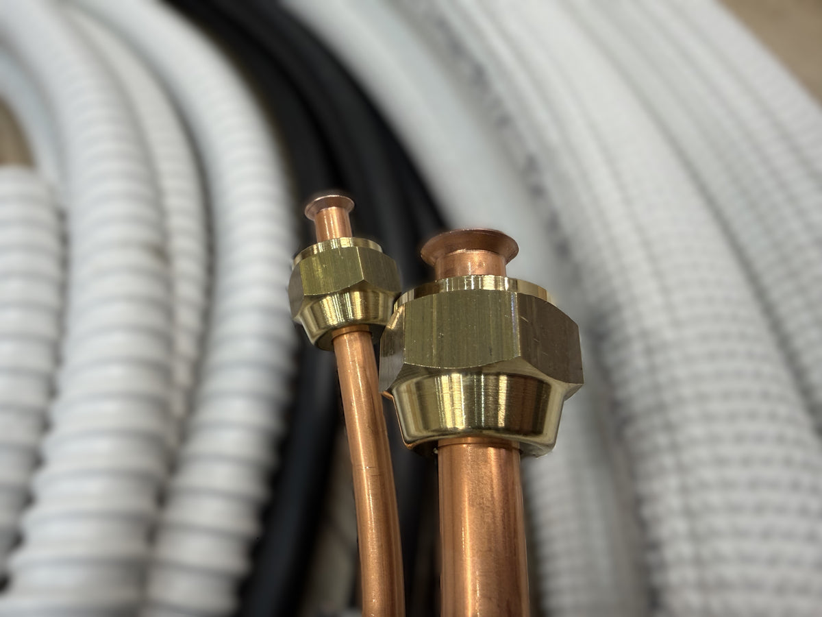 Refrigerant Line Installation Set 1 - 50m 1/4"+3/8" Insulated Copper Pipe + Electrical Cable + Hose