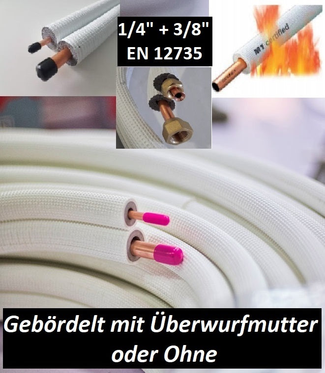 Kältemittelleitung 50m 1/4" + 3/8" Kupferrohr Isoliert EN12735 für Klimaanlage & Wärmepumpe