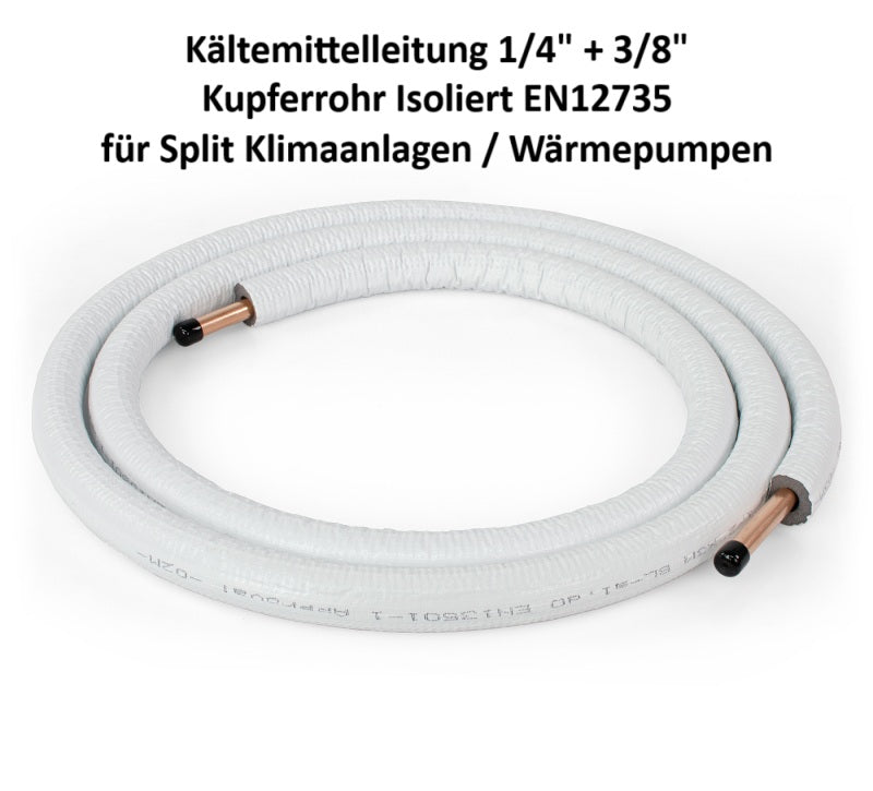Kältemittelleitung 20m 1/4" + 3/8" Kupferrohr Isoliert EN12735 für Klimaanlage & Wärmepumpe