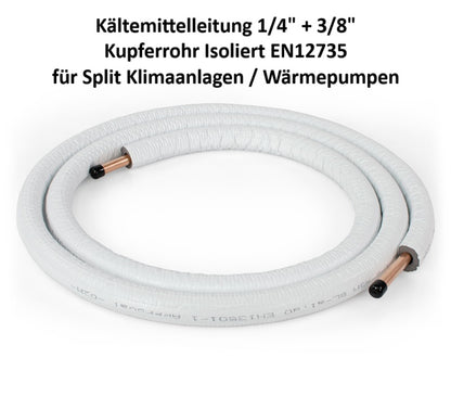 Kältemittelleitung 20m 1/4" + 3/8" Kupferrohr Isoliert EN12735 für Klimaanlage & Wärmepumpe
