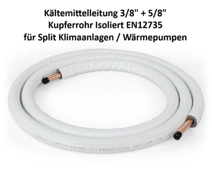 Kältemittelleitung 25m 3/8" + 5/8" Kupferrohr Isoliert für Klimaanlage & Wärmepumpe