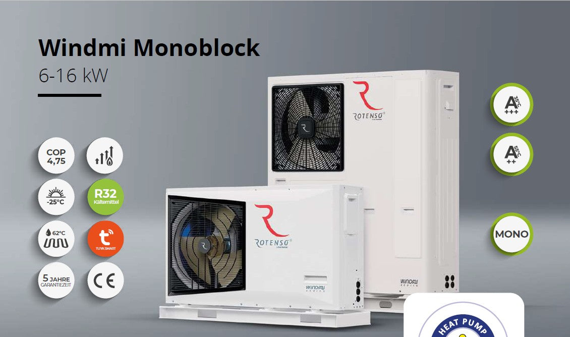 Rotenso Windmi Wärmepumpe Monoblock Luft-Wasser 14KW WIM140X3 BAFA Wifi A+++, Heizen Kühlen