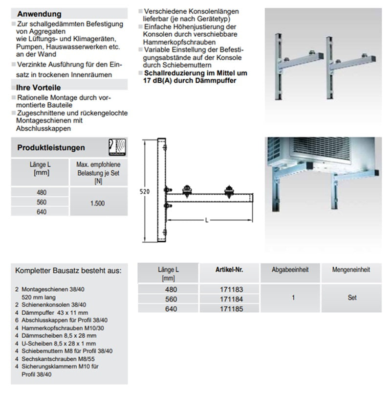 Konsolenset 480mm Wandkonsole / Wandhalterung für Klimaanlagen Wärmepumpe
