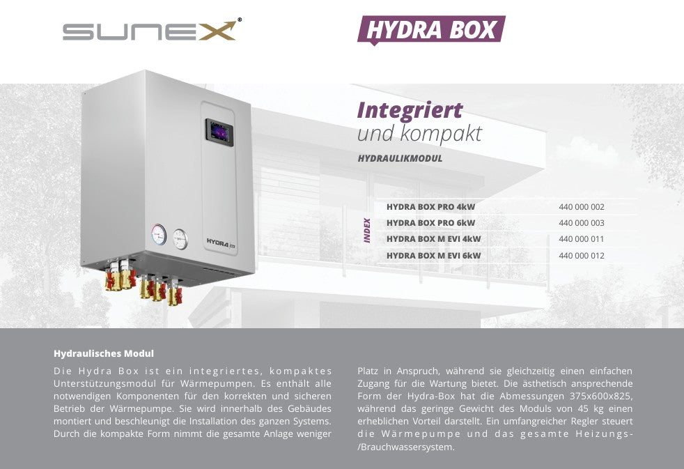 Sunex heat pump hydraulic module Hydra Box M EVI 6 kW electric heating element 
