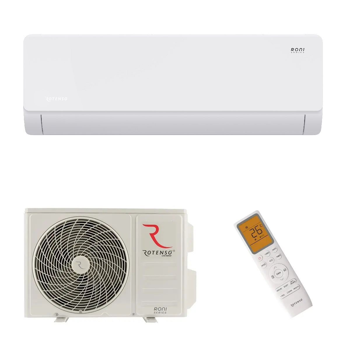 Rotenso Klimaanlage Roni 2,6 kW bis 7 kW Single-Split Wandgeräte-Set Digital Inverter WiFi A++