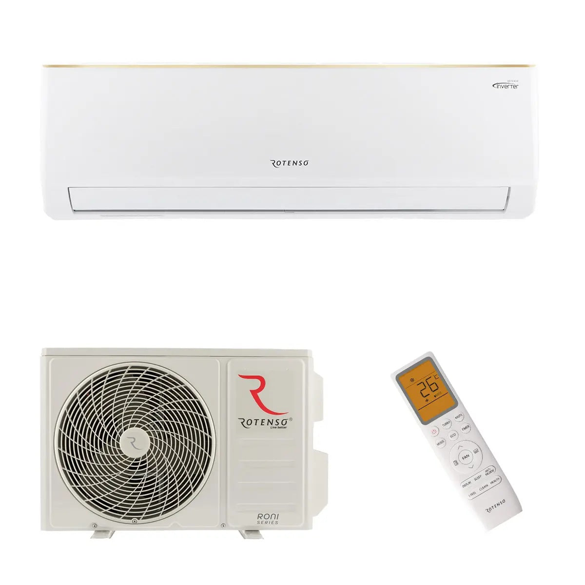 Rotenso Klimaanlage Roni 2,6 kW bis 7 kW Single-Split Wandgeräte-Set Digital Inverter WiFi A++
