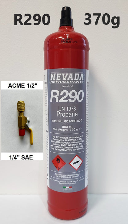 Refrigerant R290 Propane 990ml 370g Valve optional, for air conditioning &amp; heat pump